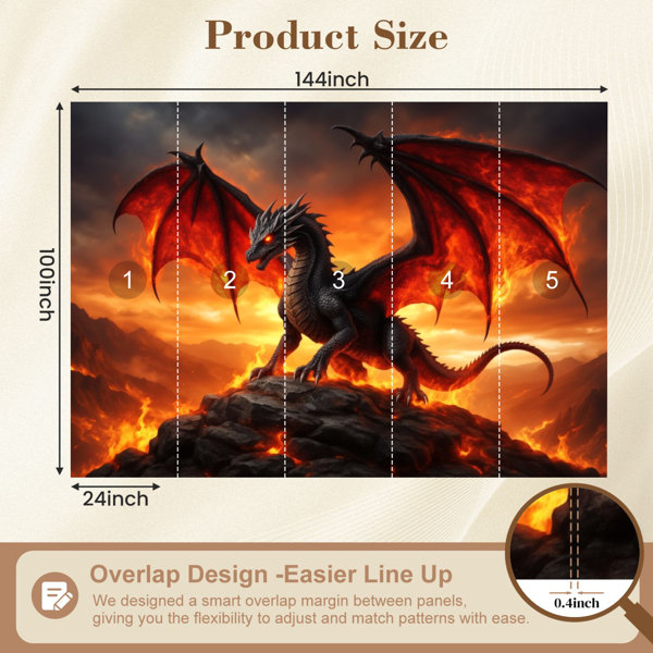 Red Barrel Studio Peel and Stick Wallpaper Fiery Dragon Massive Wings ...