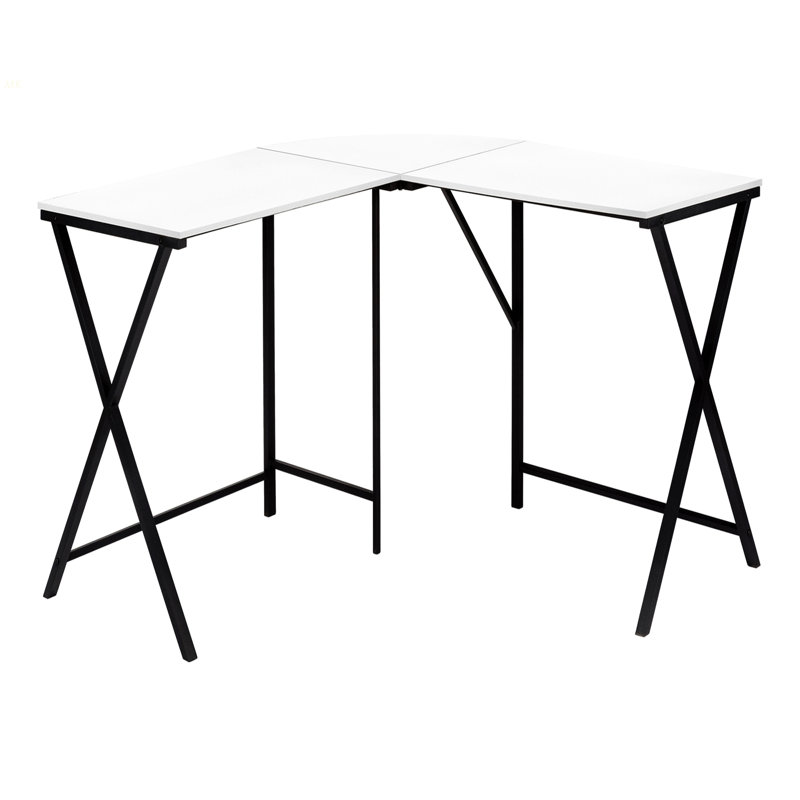 Bureau d'ordinateur, bureau personnel, coin, L 55 po, forme en L, travail, ordinateur portable, stratifié blanc, métal noir, contemporain, moderne