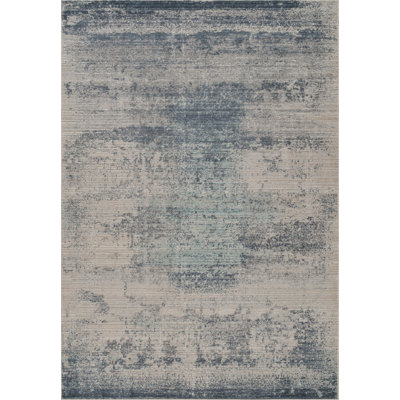 Washable Living Room Mist Abstract Area Rug – Soft Polypropylene Weaving, Low Pile, Non Slip Cotton Backing for Elegant Indoor Spaces, Navy