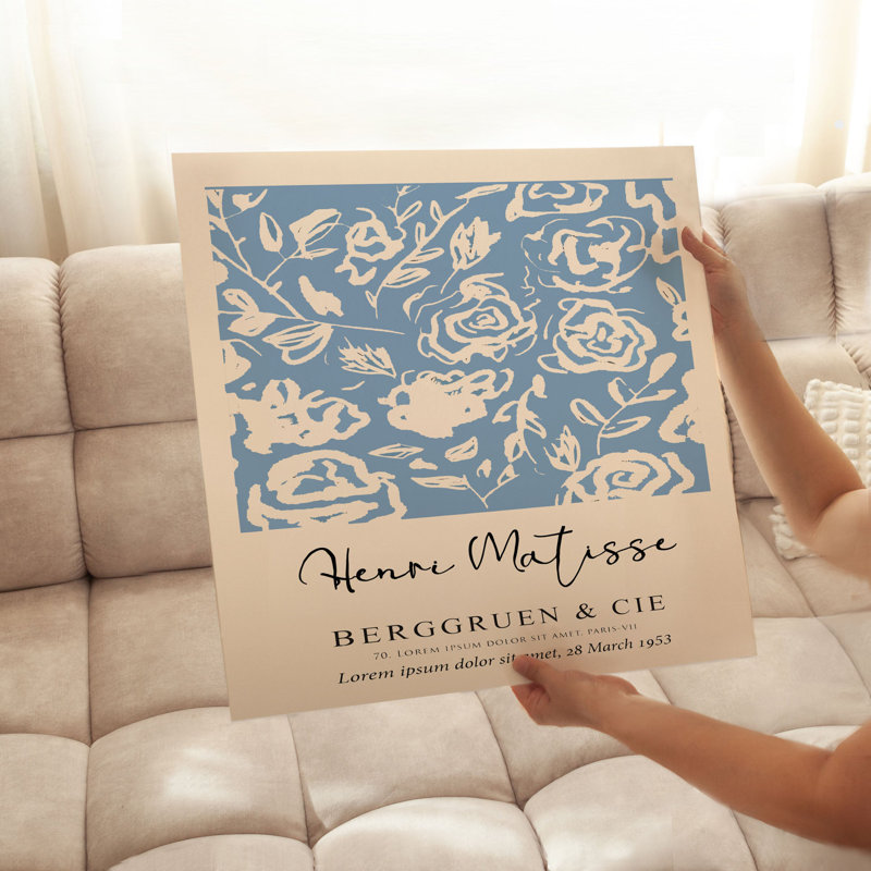 Floral Henri Matisse, fleurs roses, bohème bleu, reproduction d'art non encadrée, H 16 po x l 16 po
