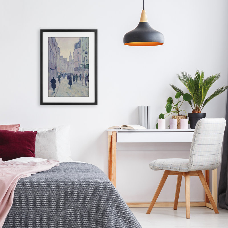 «Blue Paris Street Scene», reproduction imprimée sous verre, par Petal Prints Design, H 20 po x l 14 po, Cadre noir minuit