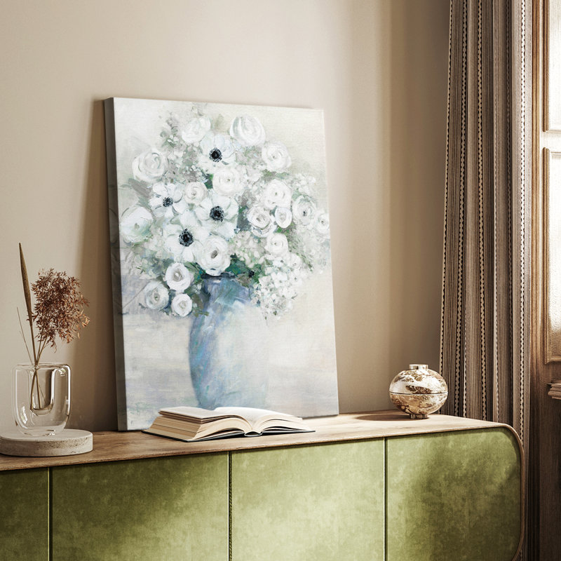 Bouquet d'anémones blanches - galerie Cavas sur mesure, H 18 po x l 12 po