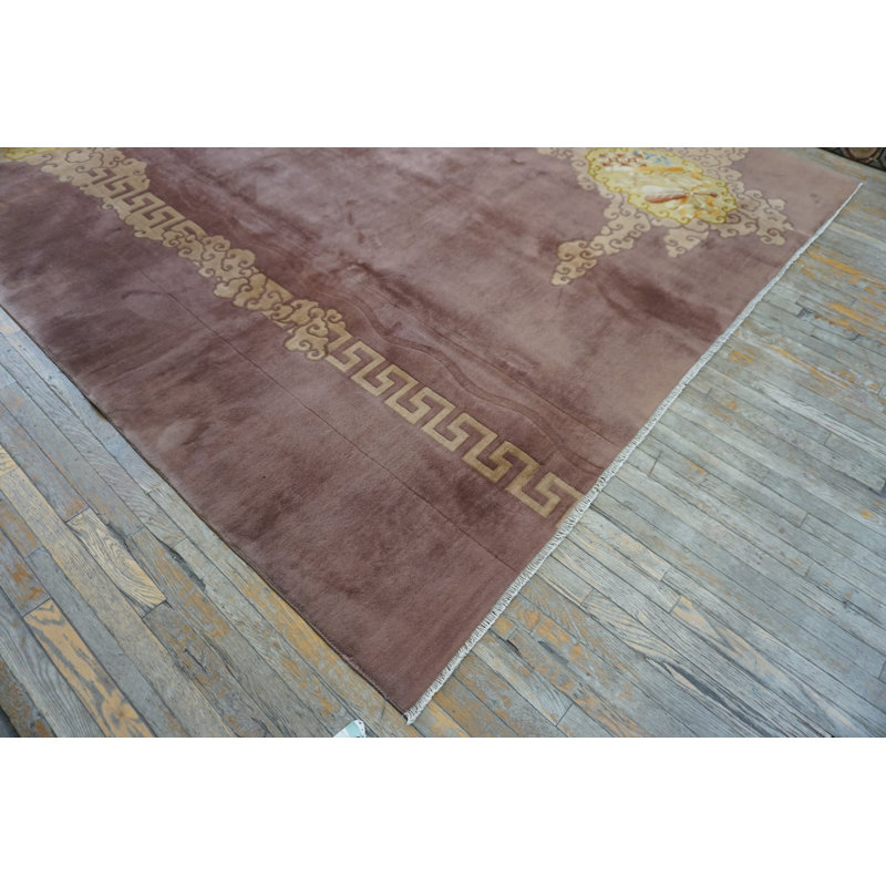 Antique Geometric Open Lavender Color Field Wool Hand Knotted Deco Chinese Rug
