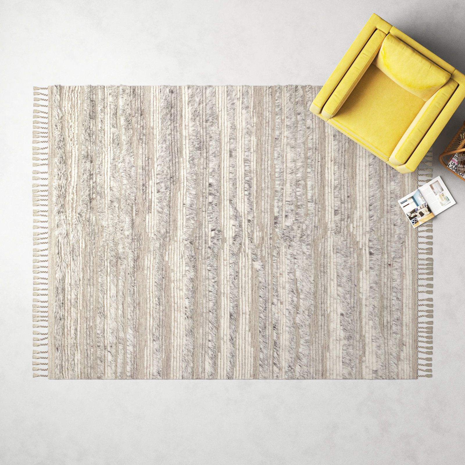 Benjamin Natural Ivory Hand-Knotted Wool Rug, Rectangle 8'6" x 11'6"