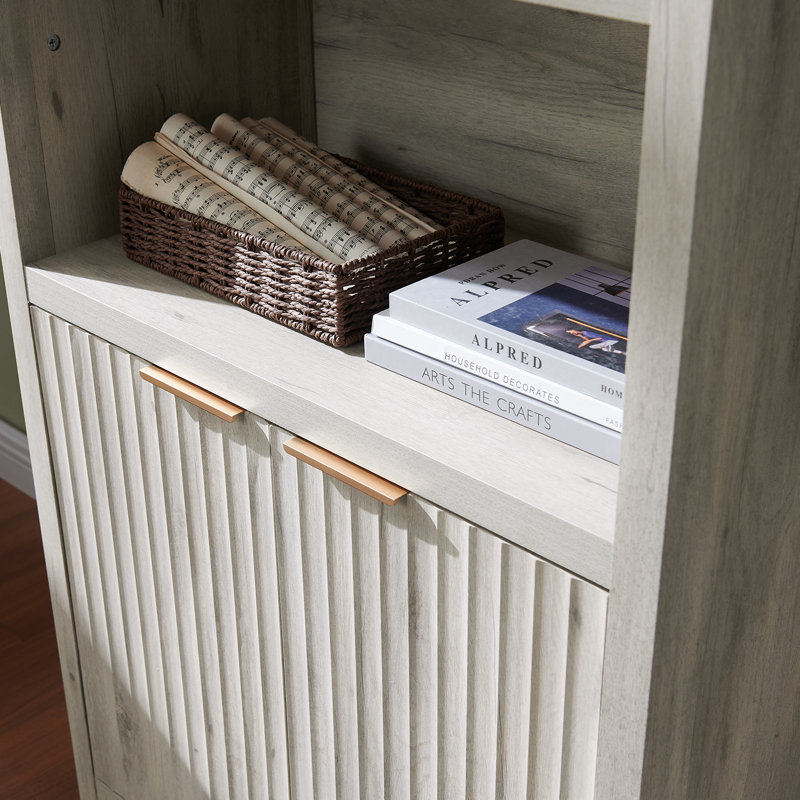 Nicolee Fluted Bookcase, Greige Oak