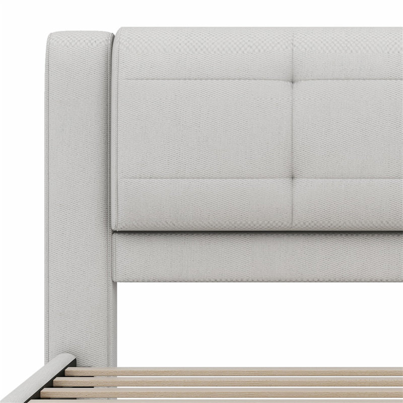 Lit plateforme tapissier avec lit gigogne, Beige