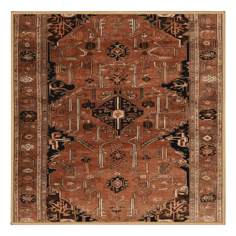 Machine Washable Persian Brown Area Rug, Square 6'