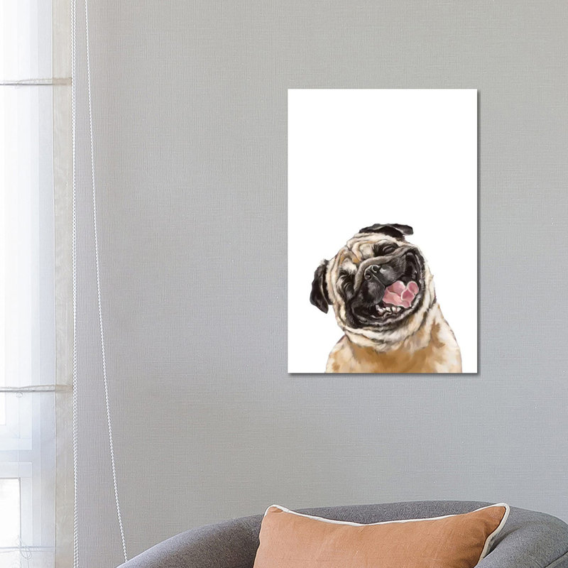 Happy Laughing Pug - Wrapped Canvas Print, 66.04 cm H x 45.72 cm W x 1.91 cm D