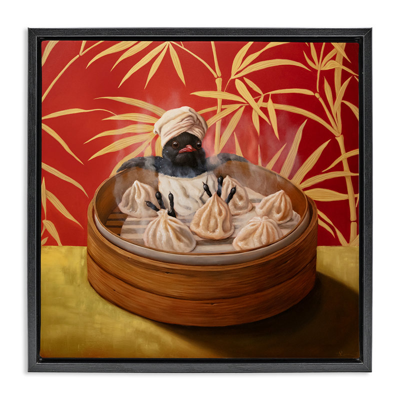 Cadre flottant Bamboo Steamer Bird, design par Lucia Heffernan, Cadre flottant noir de jais, H 18 po x l 18 po