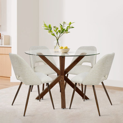 Aunnika 5-Piece Round Dining Set with Tempered Glass Table