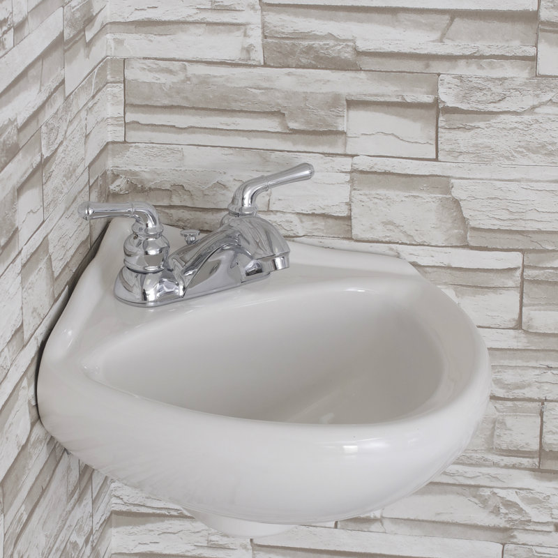 Vitreous China Corner Bathroom Sink with Overflow, White, 4" Centers