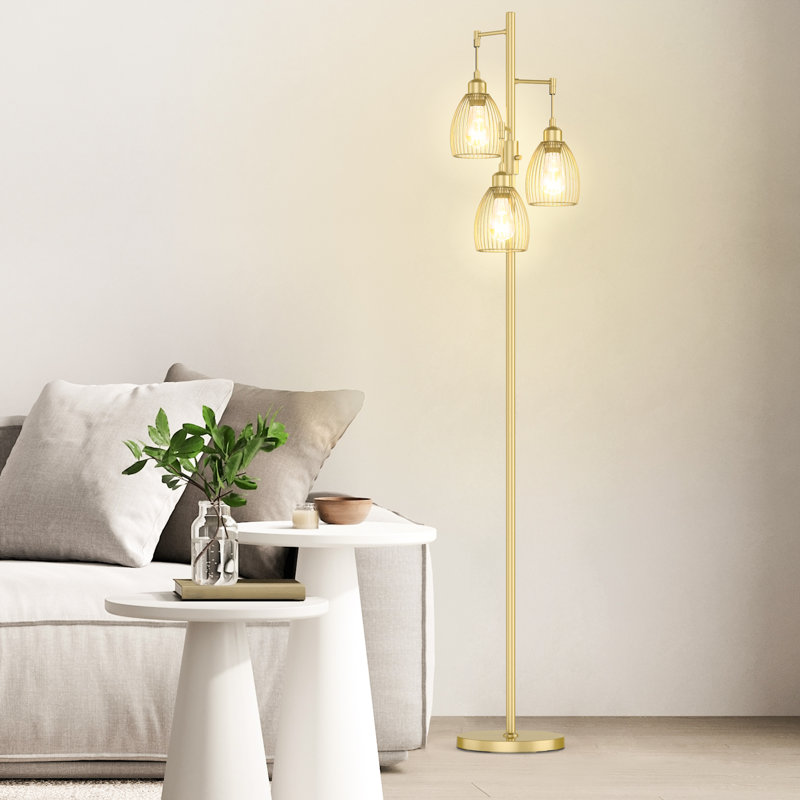 Milene 70" Tree Floor Lamp with 3 Bulbs Included, Gold