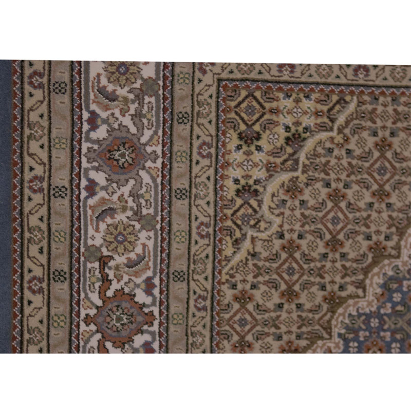 Hand Knotted Area Rug in Dark Blue And Cream