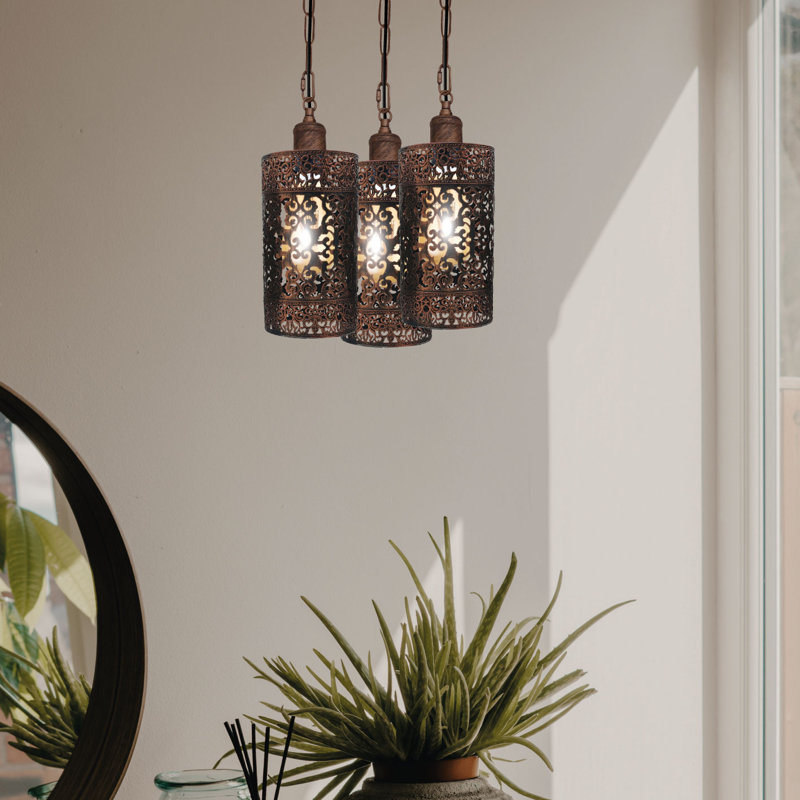 Mohn 3 - Light Cluster Cylinder Pendant, Rustic Red