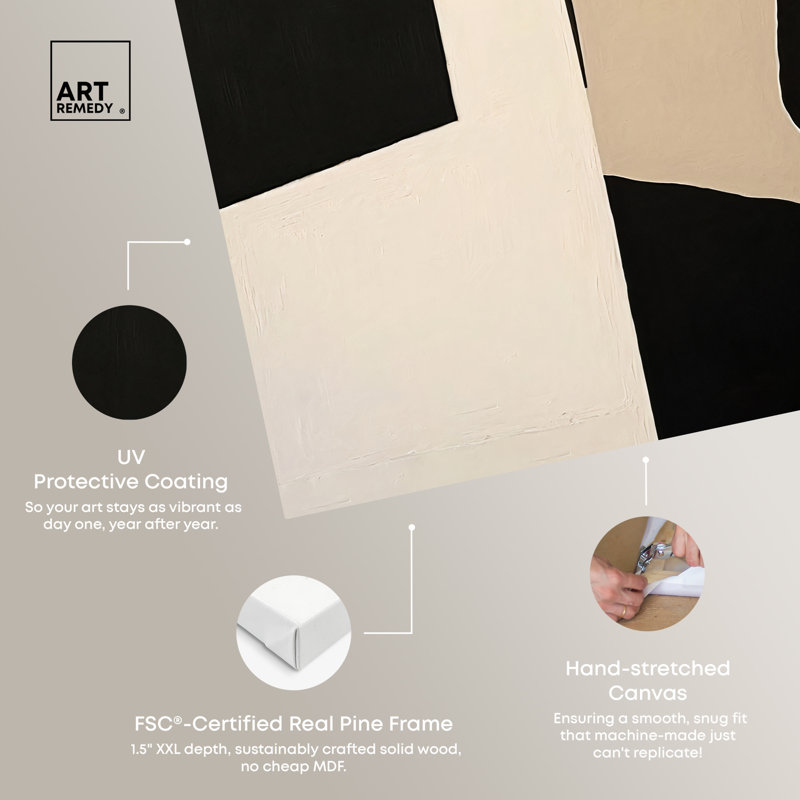 Modern Black and Beige Abstract Canvas Wall Art, 30" x 36"