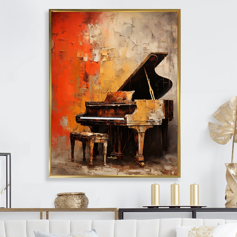 «Vintage Piano Timeless Tunes II - Music Piano Large», art mural, Cadre flottant doré, H 40 po x l 30 po x P 1,5 po