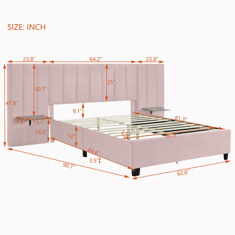 Anyston Upholstered Platform Bed, Pink, Queen