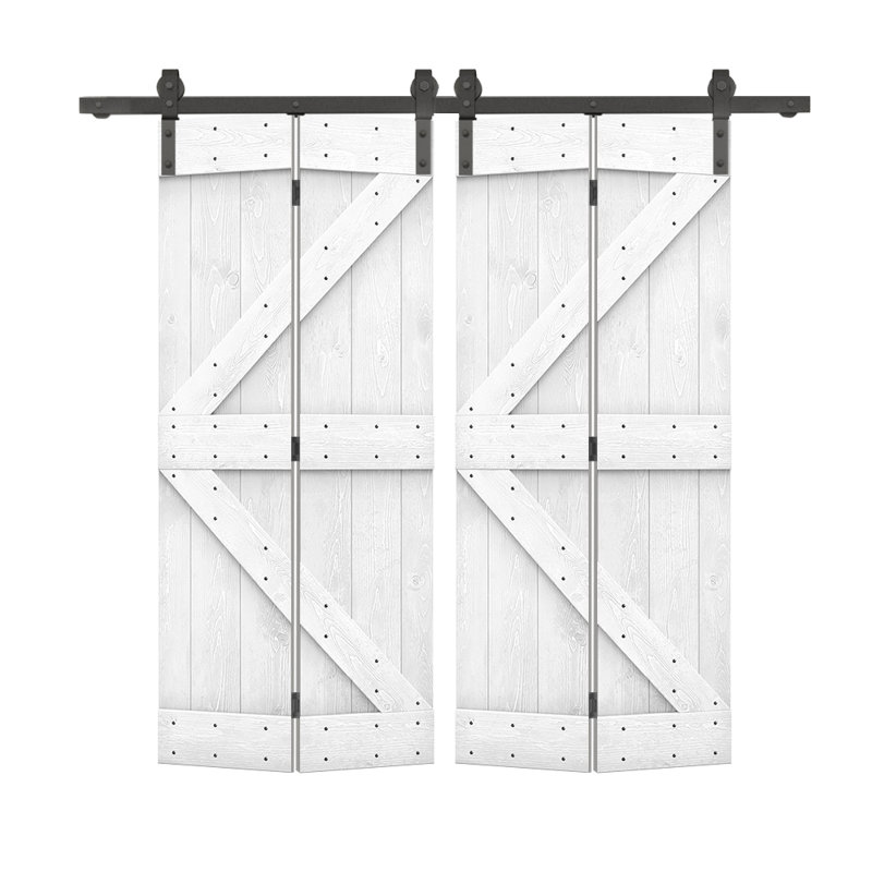 84'' Solid Wood Barn Doors Barn Door, Blanc, 52 po x 84 po
