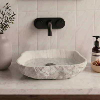 19'' Solid Surface Vessel Sink With Textured Sand-Veined Basin