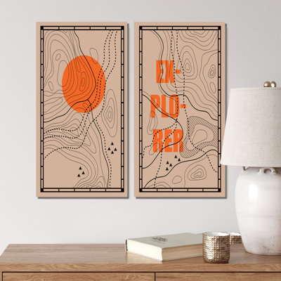 " Retro Abstract Topography Line Minimalistics I " 2 - Pieces