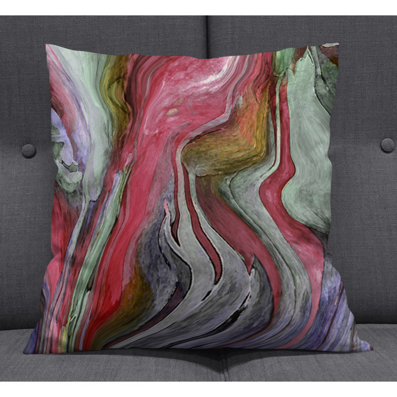 Throw Pillow With Insert, Gray/Pink Abstract 2, 18"H x 18"W