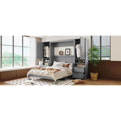 Grand lit escamotable mural avec placard, tiroirs et tablettes, grand lit (OLD SKU: LP000909AAE-1)
