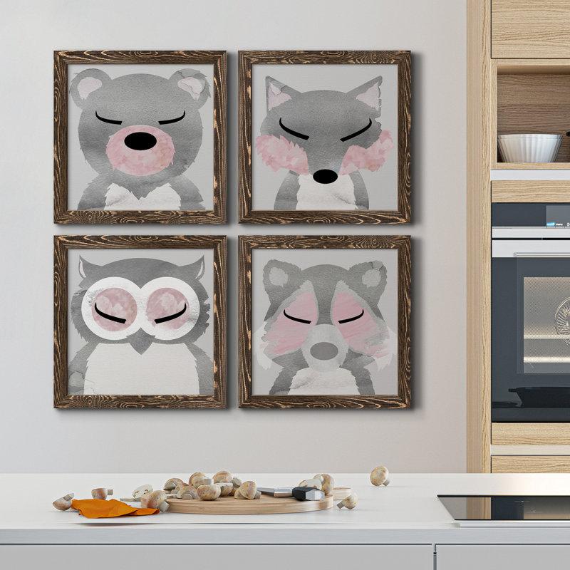 Ours - ensemble de 4 peintures sur toile encadrées, H 31,5 po x l 126 po x P 1,5 po, Toile encadrée noyer