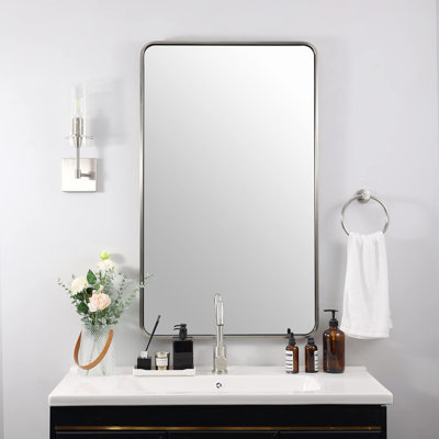 Contemporary Rectangle Bathroom Vanity Mirror | Stainless Steel Thick Frame