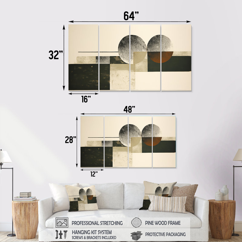 Retro Green Moon Phases - Ensemble de 4 décorations murales abstraites, H 28 po x l 48 po