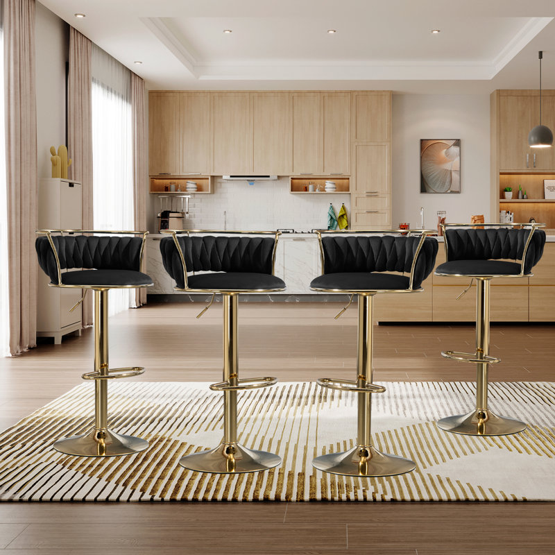 Christal Height Adjustable Swivel Bar Stool, Gold, Emerald