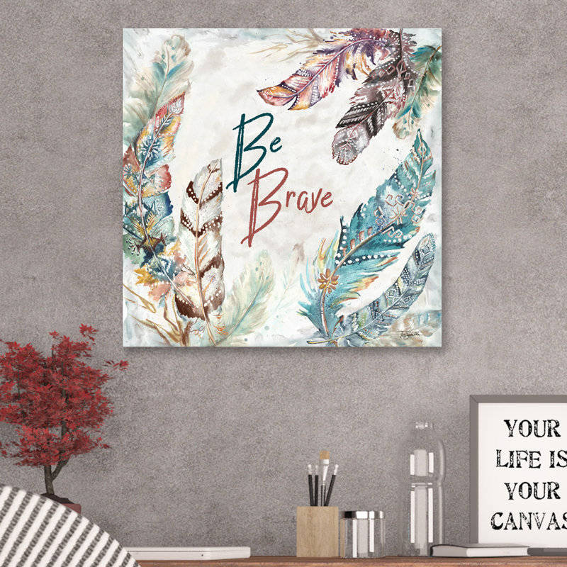 Tribal Feathers: Be Brave by Tre Sorelle Studios - Wrapped Canvas Painting, 30cm H x 30cm W x 4cm D