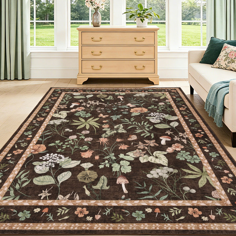 Area Rugs  Washable Non-Slip, Floral Vintage Distress Print Pattern Medallion Carpet for Living Room Bedroom Dining Room,