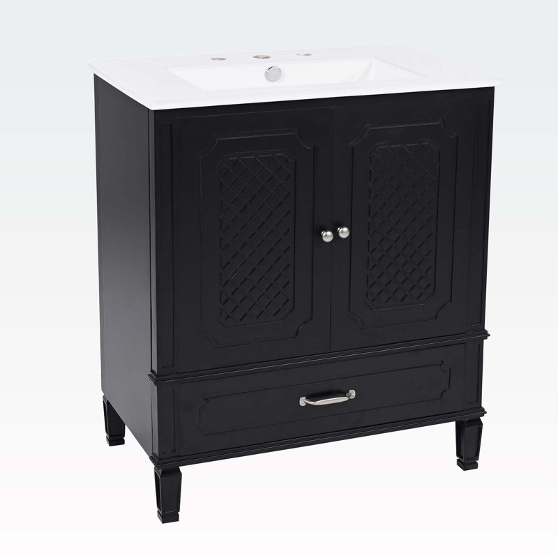 Meuble-lavabo de style rétro avec lavabo, espace de rangement multifonctionnel, Noir, noir, noir, noir