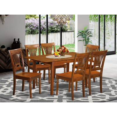 Ensemble de salle à manger 7 pièces composé d'une table de salle à manger rectangulaire avec rallonge papillon et 6 chaises en bois brun selle