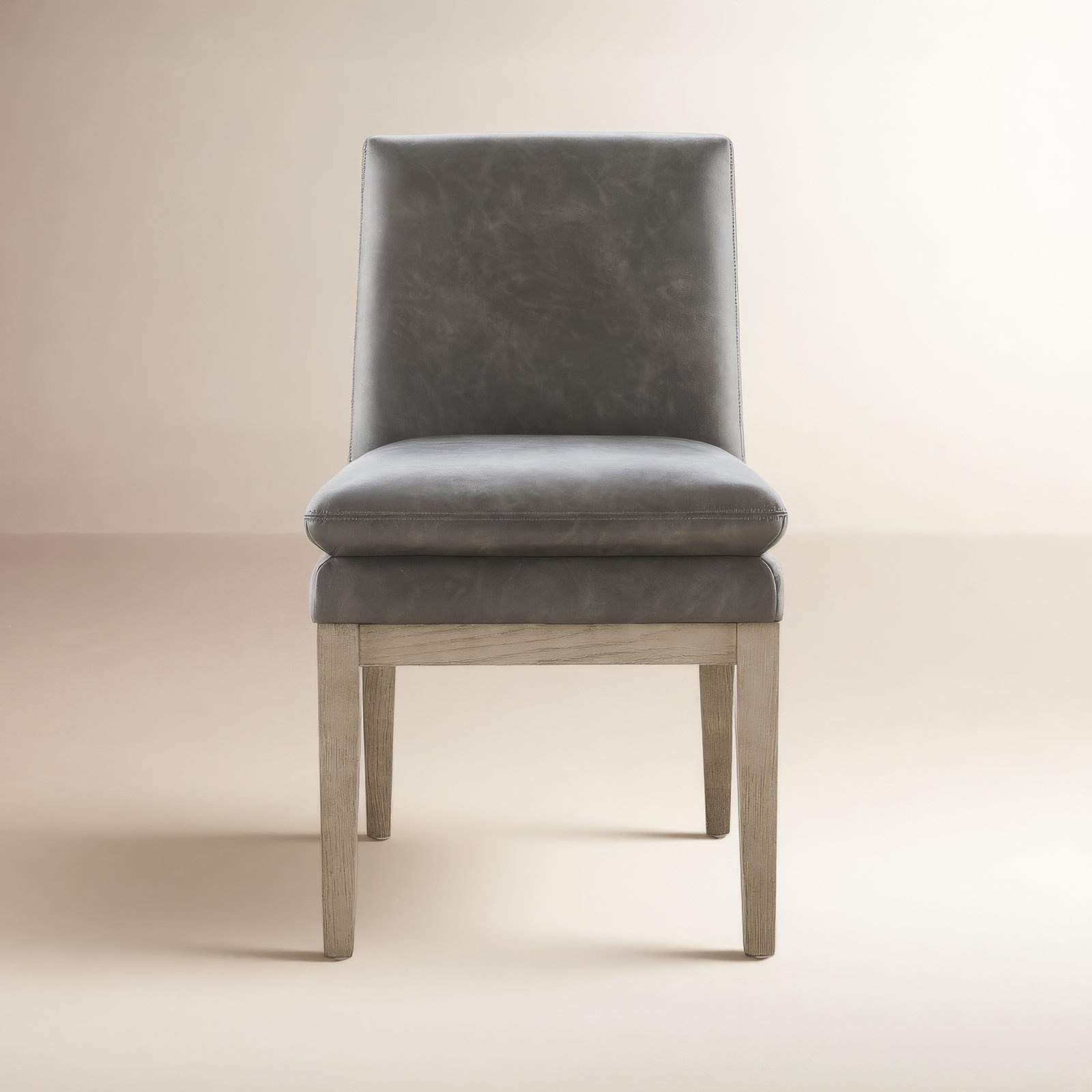 Bethea Genuine Leather Oak Side Chair, Grey Faux Leather