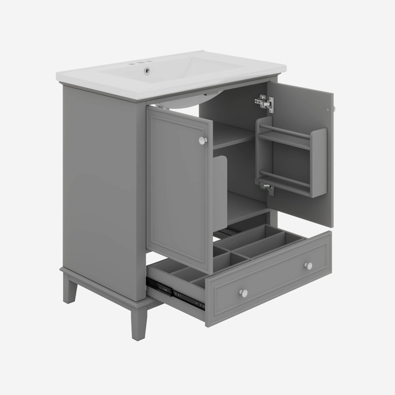 Meuble-lavabo de 30 po avec lavabo simple, armoire encastrée et tiroir, Gris