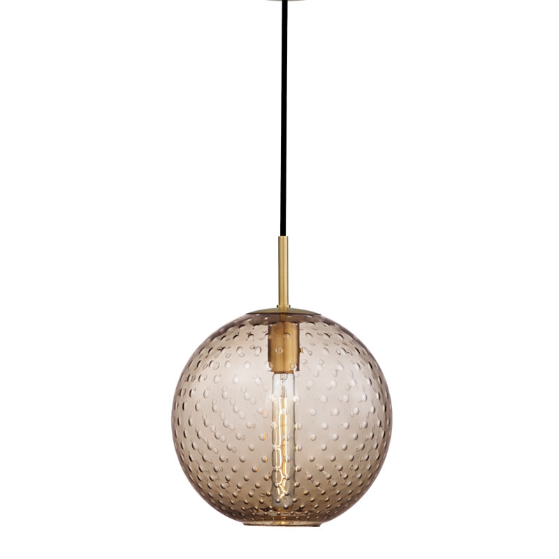 Rousseau 1 Light Pendant, 12.75" H X 11.25" W X 11.25" D, Clear, Aged Brass