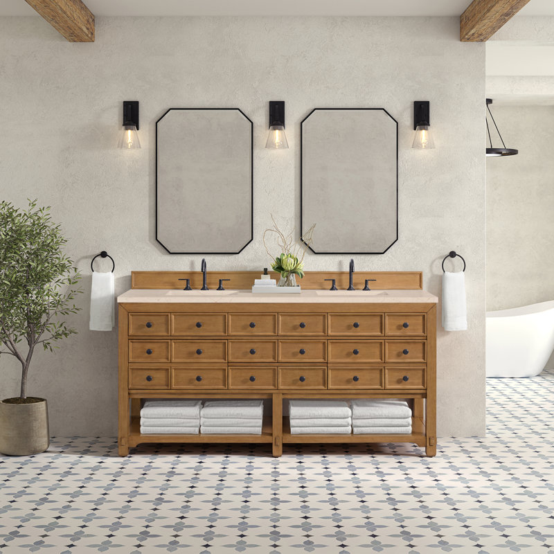 Malibu 72'' W Double Vanity, Charcoal Soapstone, Widespread, Amber Birch