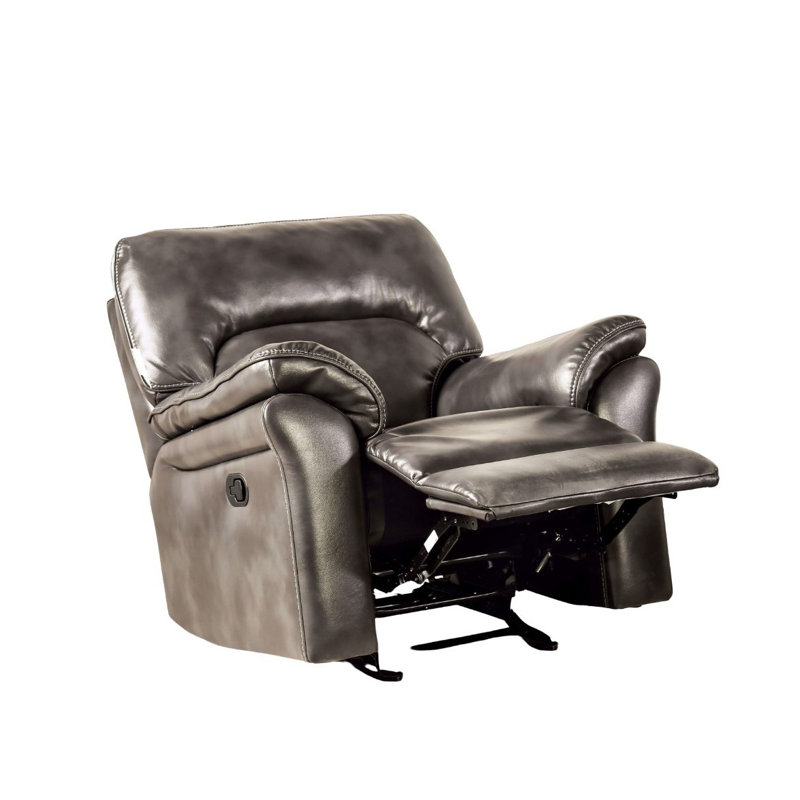 Josy Manual Glider Recliner Chair, Pillow Top Arms, Dark Gray Faux Leather