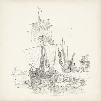 Antique Ship Sketch VII by Richard Foust - Wrapped Canvas Print