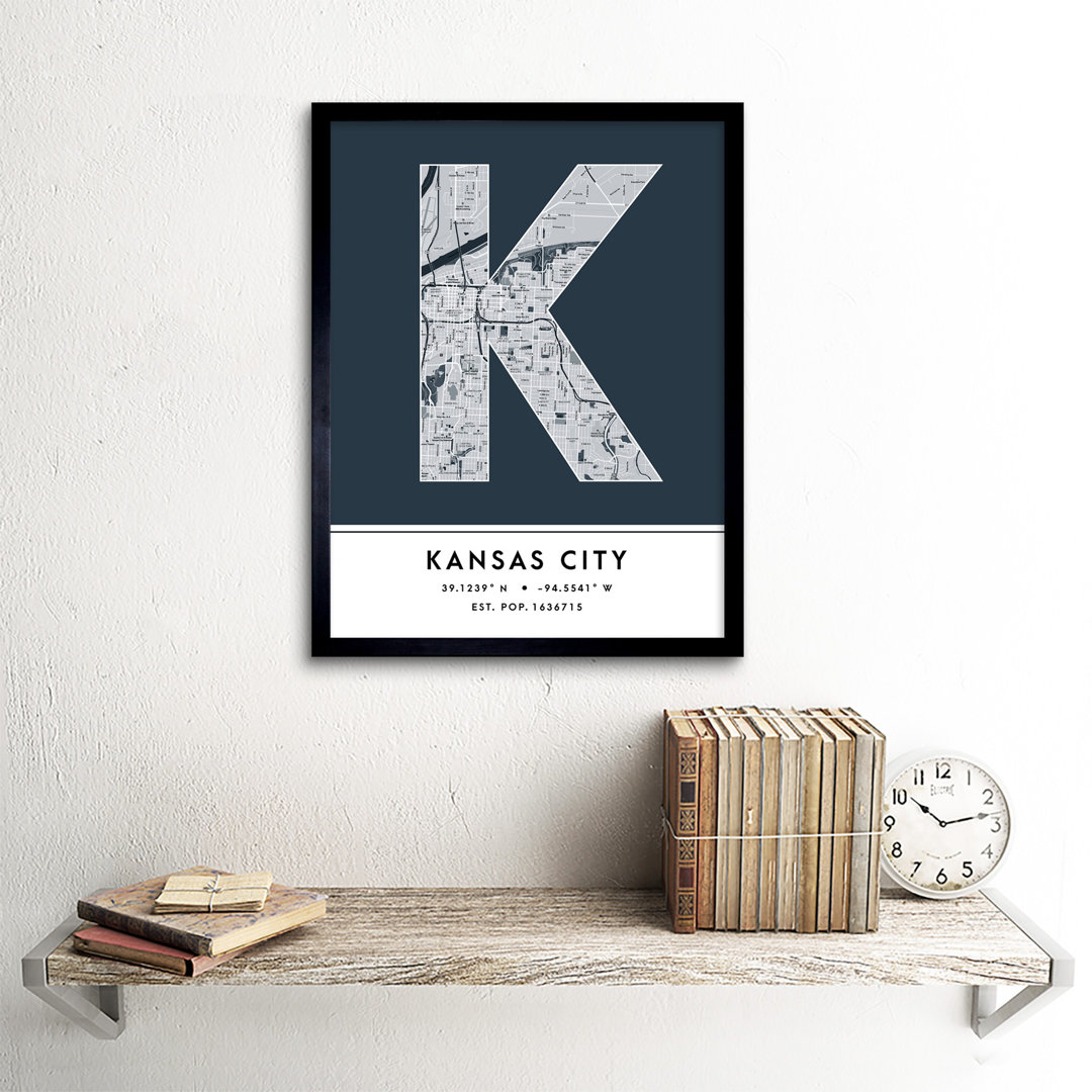 Kansas City City Map Kansas City Navy - Single Picture Frame Typography
