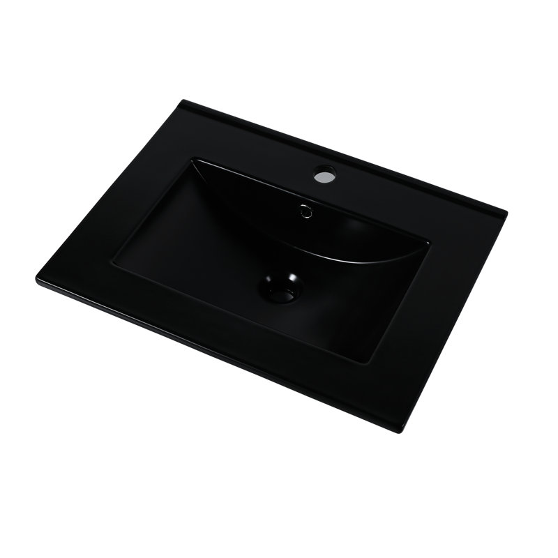 Lavabo en céramique noir 61 cm (24 po), profondeur intérieure 12 cm (4,72 po), épaisseur du comptoir 2 cm (0,81 po), vasque à comptoir noire de qualité supérieure 61 cm (24 po), profonde, épaisse, facile à installer