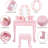 Kids Vanity Set with Mirror & Light, Makeup Table and Stool, Wooden Play Vanity with Accessories-381575144