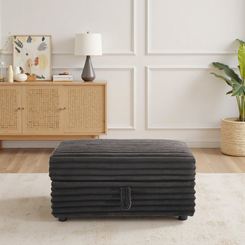 Ermia Modern Upholstered Faux Fur Square Storage Ottoman, Chocolate