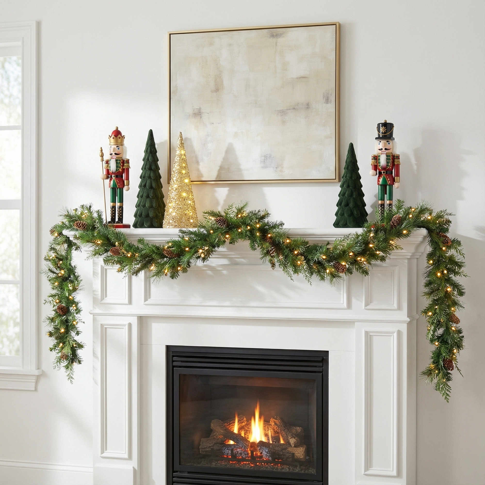 The Holiday Aisle® 9ft. North Conway Garland with Glittery Cones and LED Lights