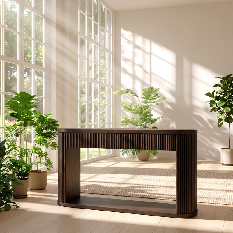 Table console ovale TREXM en bois d'hévéa cannelé, 53 po L x 14 po P x 30 po H, avec 2 tiroirs