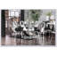 Chaises de salle à manger contemporaines à structure en métal argenté avec coussins en microfibre noir et dossier ovale pour un confort moderne