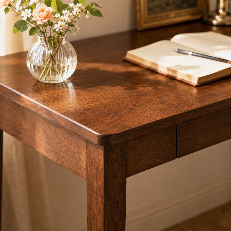 Bureau d'écriture en bois massif, bureau d'ordinateur pour bureau à domicile, bureau de travail avec tiroir de rangement et pieds en bois