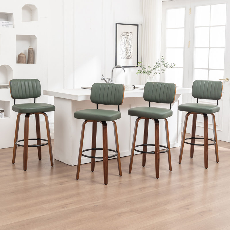 Swivel Upholstered and Faux Leather Bar Stool, Green, Bar Stool (78cm Seat Height)