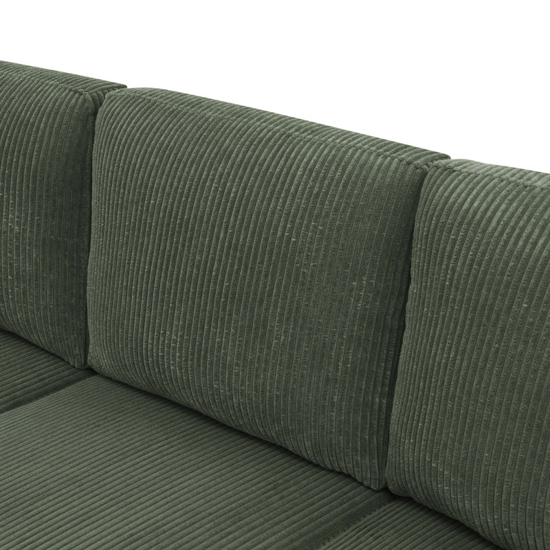 Canapé modulaire large avec repose-pieds Ranjeeta, Velours côtelé vert forêt